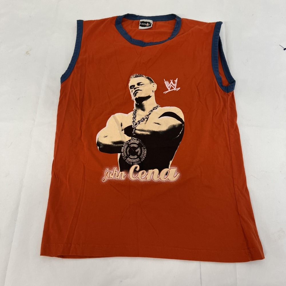 Vintage John Cena WWE Shirt Large Orange Sleeveless Wrestling Graphic Tee‎